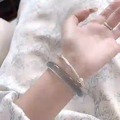 岁月静好 新中式国潮复古民族风荔枝冻宽版美人镯白月光镯子搭配汉服旗袍素雅气质 猫眼石 玉石手镯 女