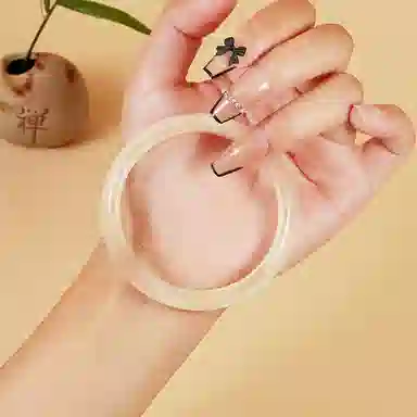 岁月静好 新中式国潮复古民族风荔枝冻宽版美人镯白月光镯子搭配汉服旗袍素雅气质 猫眼石 玉石手镯 女