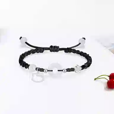 【足银999|招财猫咪】 岁月静好 萌趣灵动小猫卡通招桃花小众高级好运手饰约会惊喜甜蜜饰爱平安扣纳福一对可调节 琉璃 手绳 男女同款情侣款