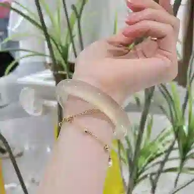 岁月静好 新中式国潮复古民族风荔枝冻宽版美人镯白月光镯子搭配汉服旗袍素雅气质 猫眼石 玉石手镯 女