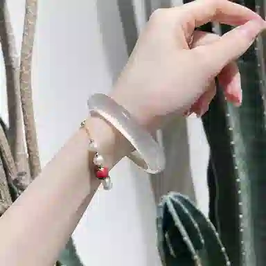 岁月静好 新中式国潮复古民族风荔枝冻宽版美人镯白月光镯子搭配汉服旗袍素雅气质 猫眼石 玉石手镯 女