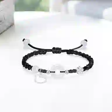 【足银999|招财猫咪】 岁月静好 萌趣灵动小猫卡通招桃花小众高级好运手饰约会惊喜甜蜜饰爱平安扣纳福一对可调节 琉璃 手绳 男女同款情侣款