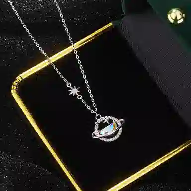 【纯银999|恋爱星球】 岁月静好  温柔甜美 在逃公主穿搭 轻奢时尚 小众设计感简约百搭通勤闪耀甜蜜可爱告白约会#好运 足银 项链 女款