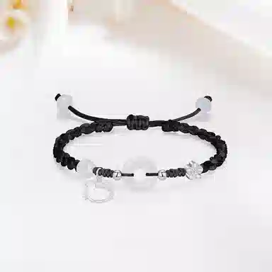 【足银999|招财猫咪】 岁月静好 萌趣灵动小猫卡通招桃花小众高级好运手饰约会惊喜甜蜜饰爱平安扣纳福一对可调节 琉璃 手绳 男女同款情侣款