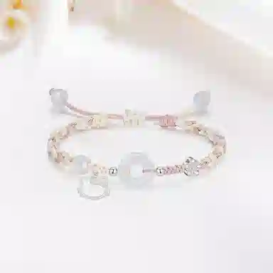 【足银999|招财猫咪】 岁月静好 萌趣灵动小猫卡通招桃花小众高级好运手饰约会惊喜甜蜜饰爱平安扣纳福一对可调节 琉璃 手绳 男女同款情侣款