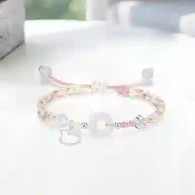 【足银999|招财猫咪】 岁月静好 萌趣灵动小猫卡通招桃花小众高级好运手饰约会惊喜甜蜜饰爱平安扣纳福一对可调节 琉璃 手绳 男女同款情侣款