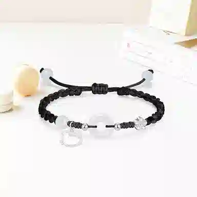 【足银999|招财猫咪】 岁月静好 萌趣灵动小猫卡通招桃花小众高级好运手饰约会惊喜甜蜜饰爱平安扣纳福一对可调节 琉璃 手绳 男女同款情侣款