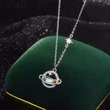 【纯银999|恋爱星球】 岁月静好  温柔甜美 在逃公主穿搭 轻奢时尚 小众设计感简约百搭通勤闪耀甜蜜可爱告白约会#好运 足银 项链 女款