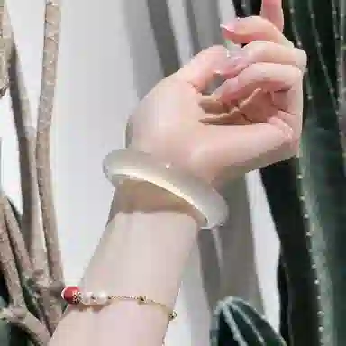 岁月静好 新中式国潮复古民族风荔枝冻宽版美人镯白月光镯子搭配汉服旗袍素雅气质 猫眼石 玉石手镯 女