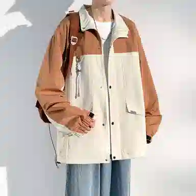 蓝精灵  防风防水户外机能风美式高街潮牌复古撞色拼接休闲翻领拉链开衫外套帅气情侣潮流百搭宽松飞行员教练山系夹克 男女同款