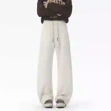 蓝精灵 柳叶弯刀显高显瘦垂感美式高街潮牌基础款纯色休闲卫裤帅气舒适柔软亲肤情侣潮流百搭日常通勤宽松直筒阔腿针织运动裤 男女同款