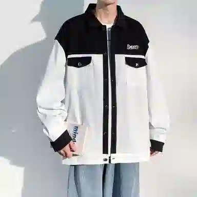 蓝精灵 美式高街潮牌复古撞色拼接简约痞帅休闲宽松情侣潮流百搭早秋薄款外套帅气时尚慵懒松弛感舒适日常通勤英伦翻领衬衣夹克 男女同款