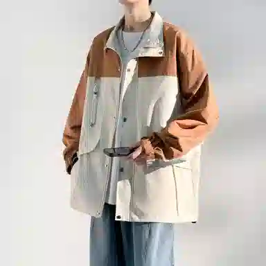 蓝精灵  防风防水户外机能风美式高街潮牌复古撞色拼接休闲翻领拉链开衫外套帅气情侣潮流百搭宽松飞行员教练山系夹克 男女同款