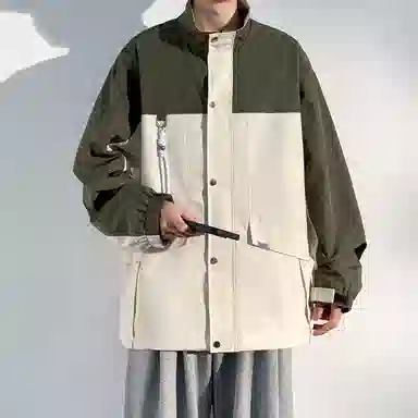 蓝精灵  防风防水户外机能风美式高街潮牌复古撞色拼接休闲翻领拉链开衫外套帅气情侣潮流百搭宽松飞行员教练山系夹克 男女同款