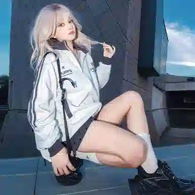 【Contrast学院风】蓝精灵 美式潮流教练服勋章字母印花撞色三条杠秋冬季立领拉链休闲拼接嘻哈设计感插肩袖开衫防风外套卫衣 男女同款