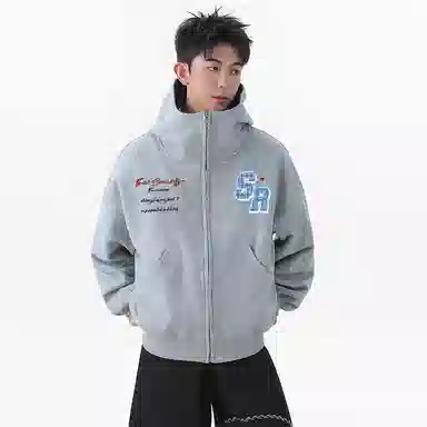 【Cleanfit棋盘格】蓝精灵 美式街头风创意字母印花个性设计重磅开衫连帽撞色外套宽松百搭拉链卫衣 男女同款