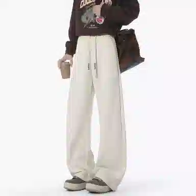 蓝精灵 柳叶弯刀显高显瘦垂感美式高街潮牌基础款纯色休闲卫裤帅气舒适柔软亲肤情侣潮流百搭日常通勤宽松直筒阔腿针织运动裤 男女同款