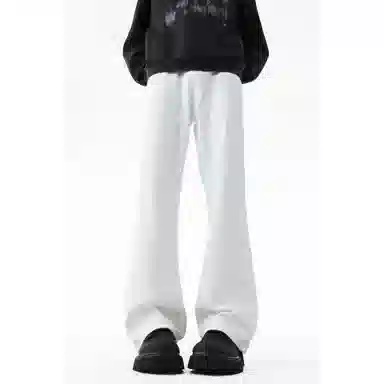 蓝精灵 显高显瘦显腿长微喇弹力垂感帅气柔软舒适不硬美式高街潮牌水洗做旧复古情侣潮流百搭日常通勤宽松直筒阔腿牛仔裤 男女同款