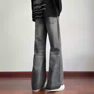 蓝精灵 显高显瘦显腿长微喇垂感闪电纹美式高街潮牌简约水洗做旧复古帅气情侣潮流百搭柔软舒适不硬日常通勤宽松直筒阔腿牛仔裤 男女同款
