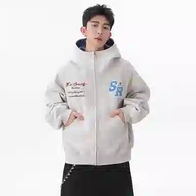 【Cleanfit棋盘格】蓝精灵 美式街头风创意字母印花个性设计重磅开衫连帽撞色外套宽松百搭拉链卫衣 男女同款