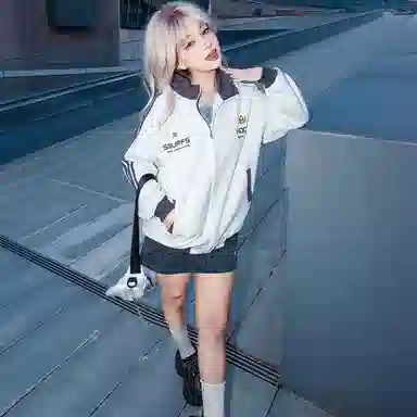 【Contrast学院风】蓝精灵 美式潮流教练服勋章字母印花撞色三条杠秋冬季立领拉链休闲拼接嘻哈设计感插肩袖开衫防风外套卫衣 男女同款