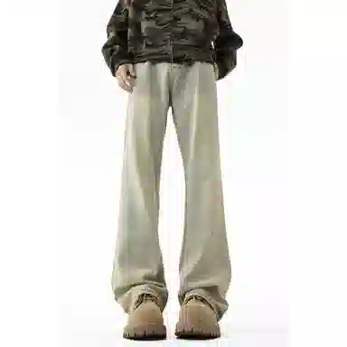 蓝精灵 显高显瘦显腿长微喇弹力垂感帅气柔软舒适不硬美式高街潮牌水洗做旧复古情侣潮流百搭日常通勤宽松直筒阔腿牛仔裤 男女同款