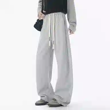 蓝精灵 柳叶弯刀显高显瘦垂感美式高街潮牌基础款纯色休闲卫裤帅气舒适柔软亲肤情侣潮流百搭日常通勤宽松直筒阔腿针织运动裤 男女同款