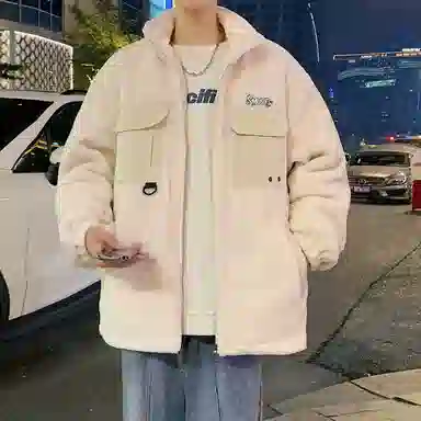 蓝精灵 显高显瘦羊羔毛加绒加厚保暖棉衣美式高街潮牌复古简约纯色休闲宽松棉袄子防风防寒休闲外套情侣潮流百搭帅气棉服 男女同款