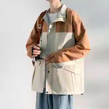 蓝精灵  防风防水户外机能风美式高街潮牌复古撞色拼接休闲翻领拉链开衫外套帅气情侣潮流百搭宽松飞行员教练山系夹克 男女同款