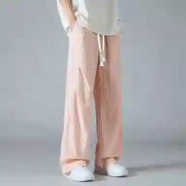 蓝精灵 美式复古褶皱降落伞兵裤纯色夏季垂感百搭运动冰爽透气直筒阔腿工装高街休闲裤 男女同款