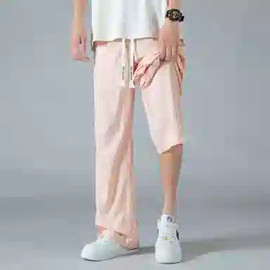 蓝精灵 美式复古褶皱降落伞兵裤纯色夏季垂感百搭运动冰爽透气直筒阔腿工装高街休闲裤 男女同款