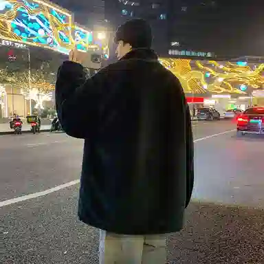 蓝精灵 显高显瘦羊羔毛加绒加厚保暖棉衣美式高街潮牌复古简约纯色休闲宽松棉袄子防风防寒休闲外套情侣潮流百搭帅气棉服 男女同款