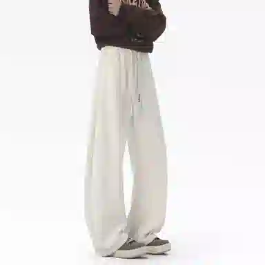 蓝精灵 柳叶弯刀显高显瘦垂感美式高街潮牌基础款纯色休闲卫裤帅气舒适柔软亲肤情侣潮流百搭日常通勤宽松直筒阔腿针织运动裤 男女同款