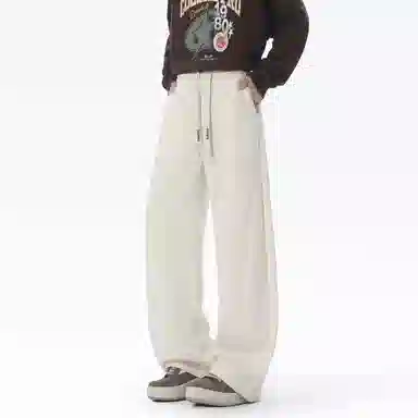 蓝精灵 柳叶弯刀显高显瘦垂感美式高街潮牌基础款纯色休闲卫裤帅气舒适柔软亲肤情侣潮流百搭日常通勤宽松直筒阔腿针织运动裤 男女同款
