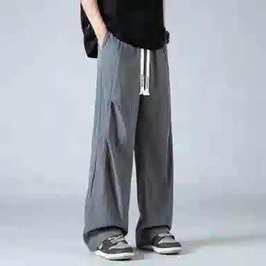 蓝精灵 美式复古褶皱降落伞兵裤纯色夏季垂感百搭运动冰爽透气直筒阔腿工装高街休闲裤 男女同款