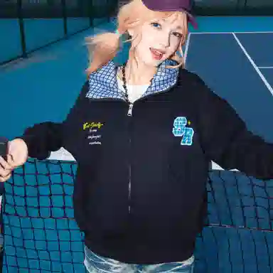 【Cleanfit棋盘格】蓝精灵 美式街头风创意字母印花个性设计重磅开衫连帽撞色外套宽松百搭拉链卫衣 男女同款