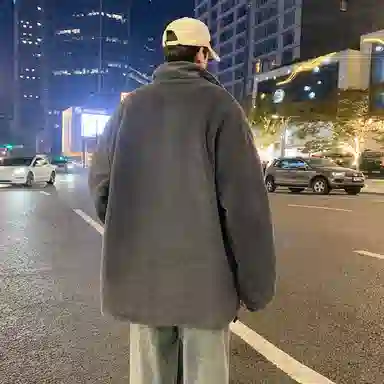 蓝精灵 显高显瘦羊羔毛加绒加厚保暖棉衣美式高街潮牌复古简约纯色休闲宽松棉袄子防风防寒休闲外套情侣潮流百搭帅气棉服 男女同款