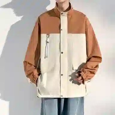 蓝精灵  防风防水户外机能风美式高街潮牌复古撞色拼接休闲翻领拉链开衫外套帅气情侣潮流百搭宽松飞行员教练山系夹克 男女同款