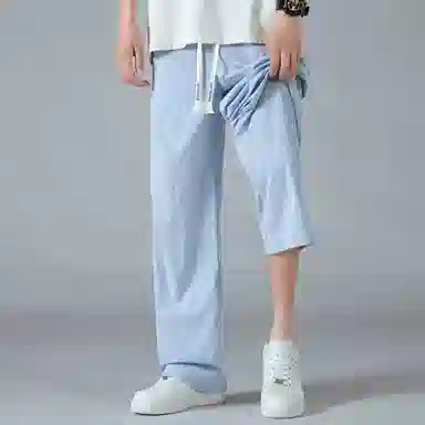 蓝精灵 美式复古褶皱降落伞兵裤纯色夏季垂感百搭运动冰爽透气直筒阔腿工装高街休闲裤 男女同款