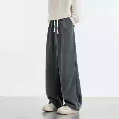 蓝精灵 美式高街复古小众老钱风斑马格纹设计大码宽松直筒垂感阔腿长裤潮牌潮流无性别主义舒适通勤抽绳系带休闲裤 男女同款