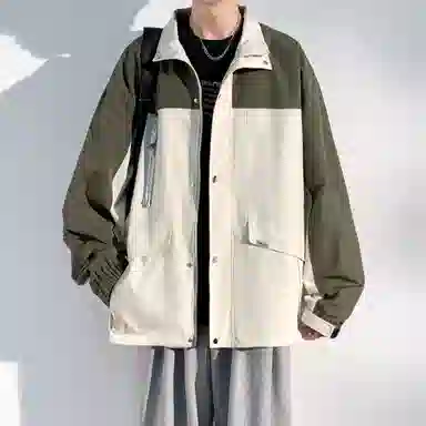 蓝精灵  防风防水户外机能风美式高街潮牌复古撞色拼接休闲翻领拉链开衫外套帅气情侣潮流百搭宽松飞行员教练山系夹克 男女同款