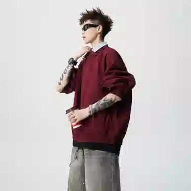 蓝精灵 美式高街潮牌简约基础款纯色条纹假两件双层翻领高级感慵懒风松弛感个性潮流百搭青春帅气时尚舒适日常通勤休闲夹克外套 男女同款
