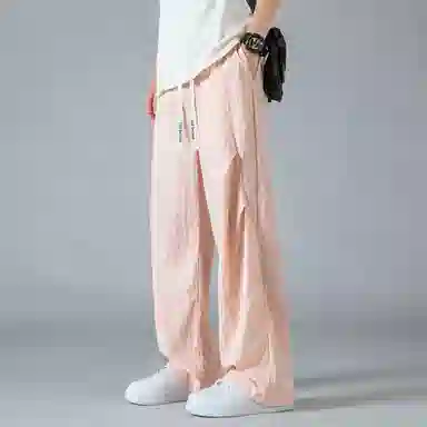 蓝精灵 美式复古褶皱降落伞兵裤纯色夏季垂感百搭运动冰爽透气直筒阔腿工装高街休闲裤 男女同款