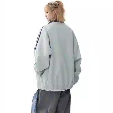 【Cleanfit棒球风】蓝精灵 潮流教练服勋章拼接嘻哈撞色双面穿立领秋冬运动机车风拉链休闲防风防溅水夹克外套 男女同款