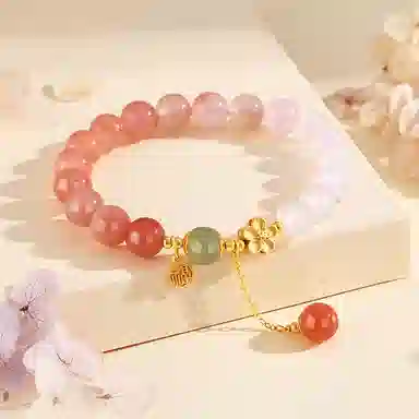 中国珠宝 十里桃花渐变新中式桃花流苏 纳福转运 玛瑙 玉石手串 女款