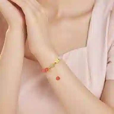 中国珠宝 十里桃花渐变新中式桃花流苏 纳福转运 玛瑙 玉石手串 女款