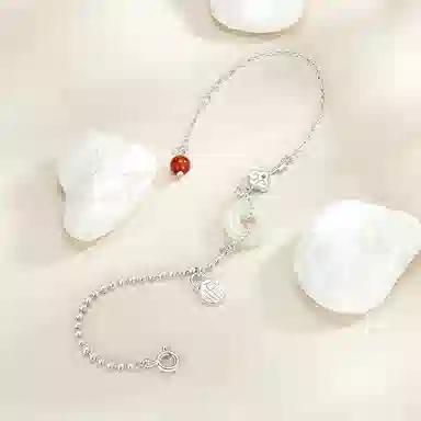 中国珠宝 新中式平安扣福字钥匙拼接转运复古国风简约高级气质可调节 玉髓 玉石手链 女款