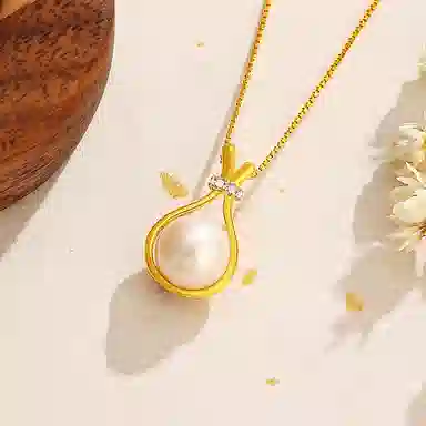 中国珠宝 小灯泡精致轻奢锁骨链优雅气质百搭时尚 温柔圣诞氛围感 淡水珍珠 项链 女款