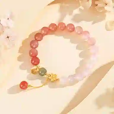 中国珠宝 十里桃花渐变新中式桃花流苏 纳福转运 玛瑙 玉石手串 女款