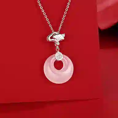 中国珠宝 三生有杏 幸运平安扣 新中式国潮轻奢优雅气质高级感锁骨链 玉髓 玉石项链 女款